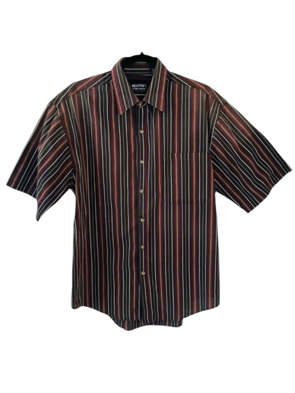 4/$40 Puritan Red and Black Striped Short Sleeve Button Down Shirt‎